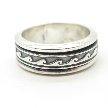 925 Sterling Silver Vintage Viking Wave Rotating Band Ring Size 8.5