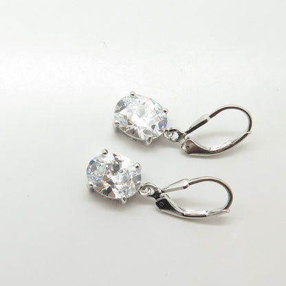 925 Sterling Silver Seta Oval-Cut Shaped C Z Dangling Earrings