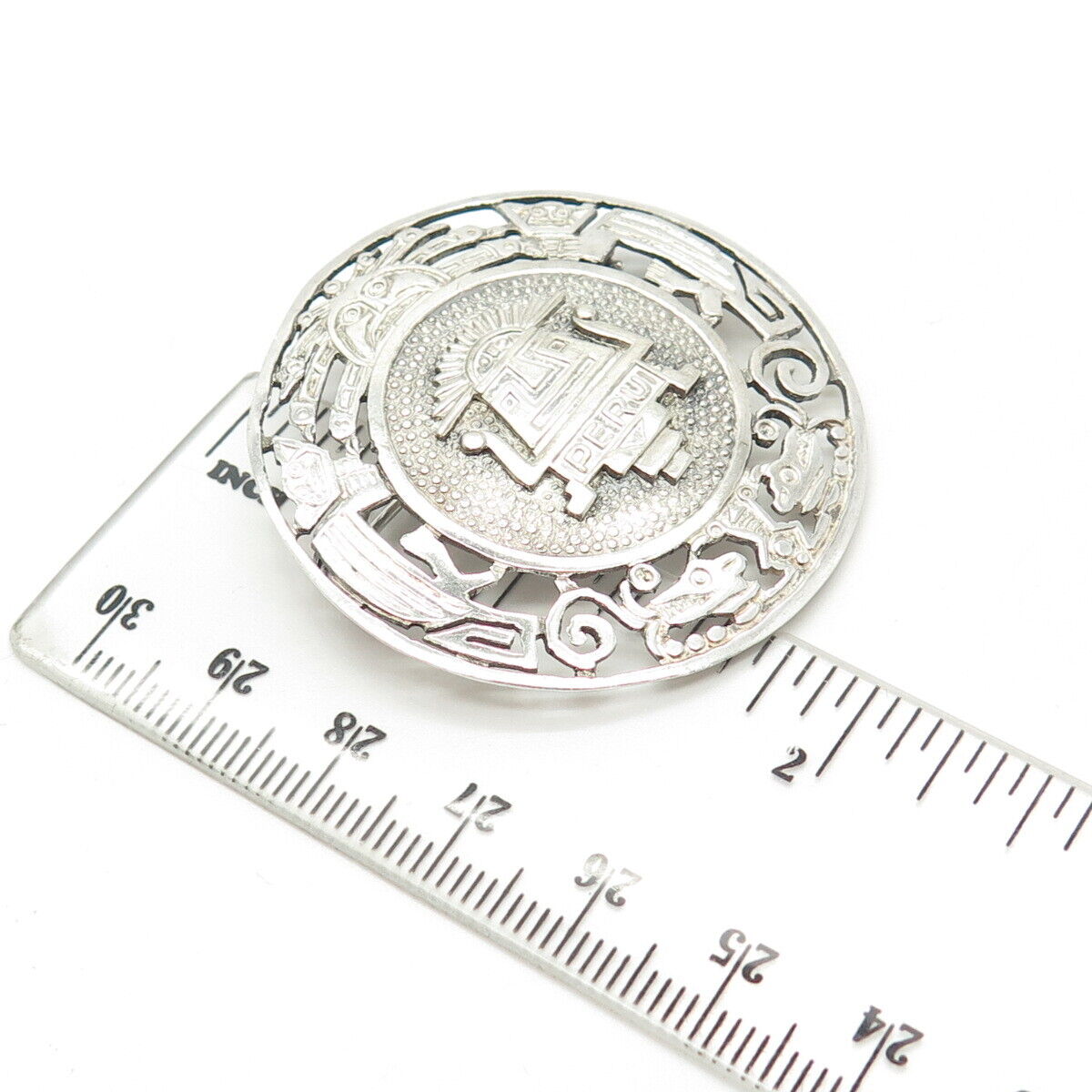 925 Sterling Silver Vintage PMD Peru Goddess Tribal Large Round Pin Brooch