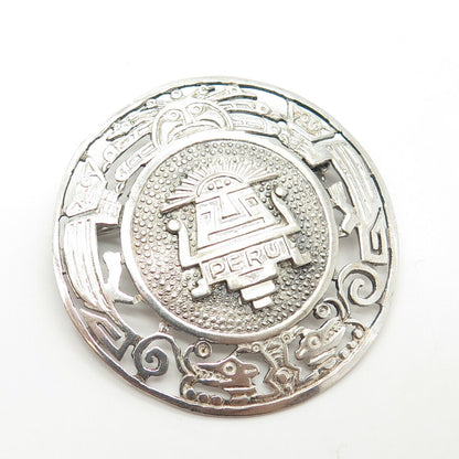 925 Sterling Silver Vintage PMD Peru Goddess Tribal Large Round Pin Brooch