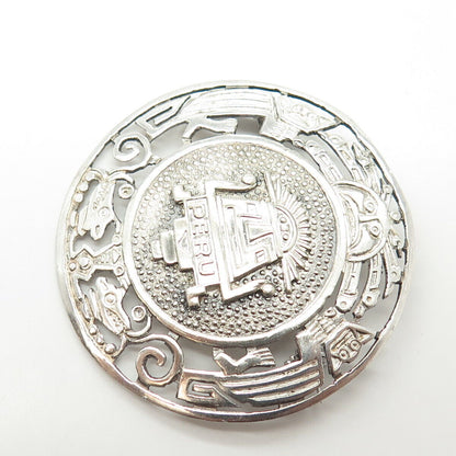 925 Sterling Silver Vintage PMD Peru Goddess Tribal Large Round Pin Brooch
