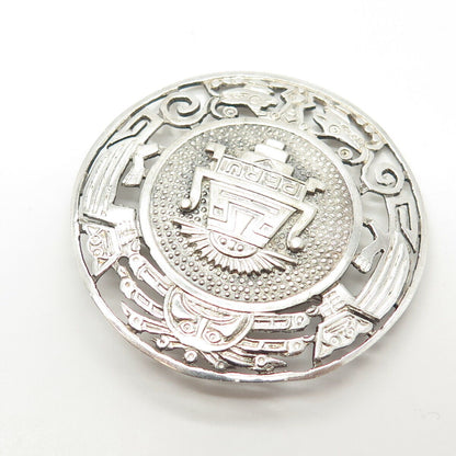 925 Sterling Silver Vintage PMD Peru Goddess Tribal Large Round Pin Brooch