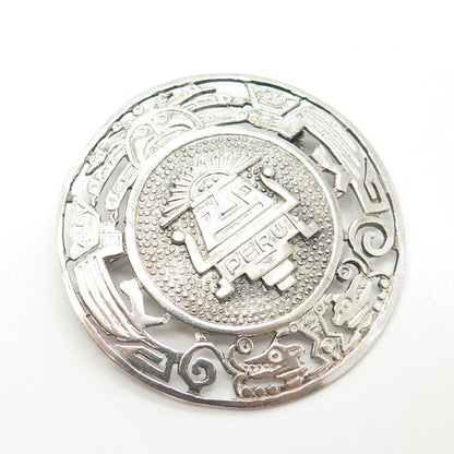 925 Sterling Silver Vintage PMD Peru Goddess Tribal Large Round Pin Brooch