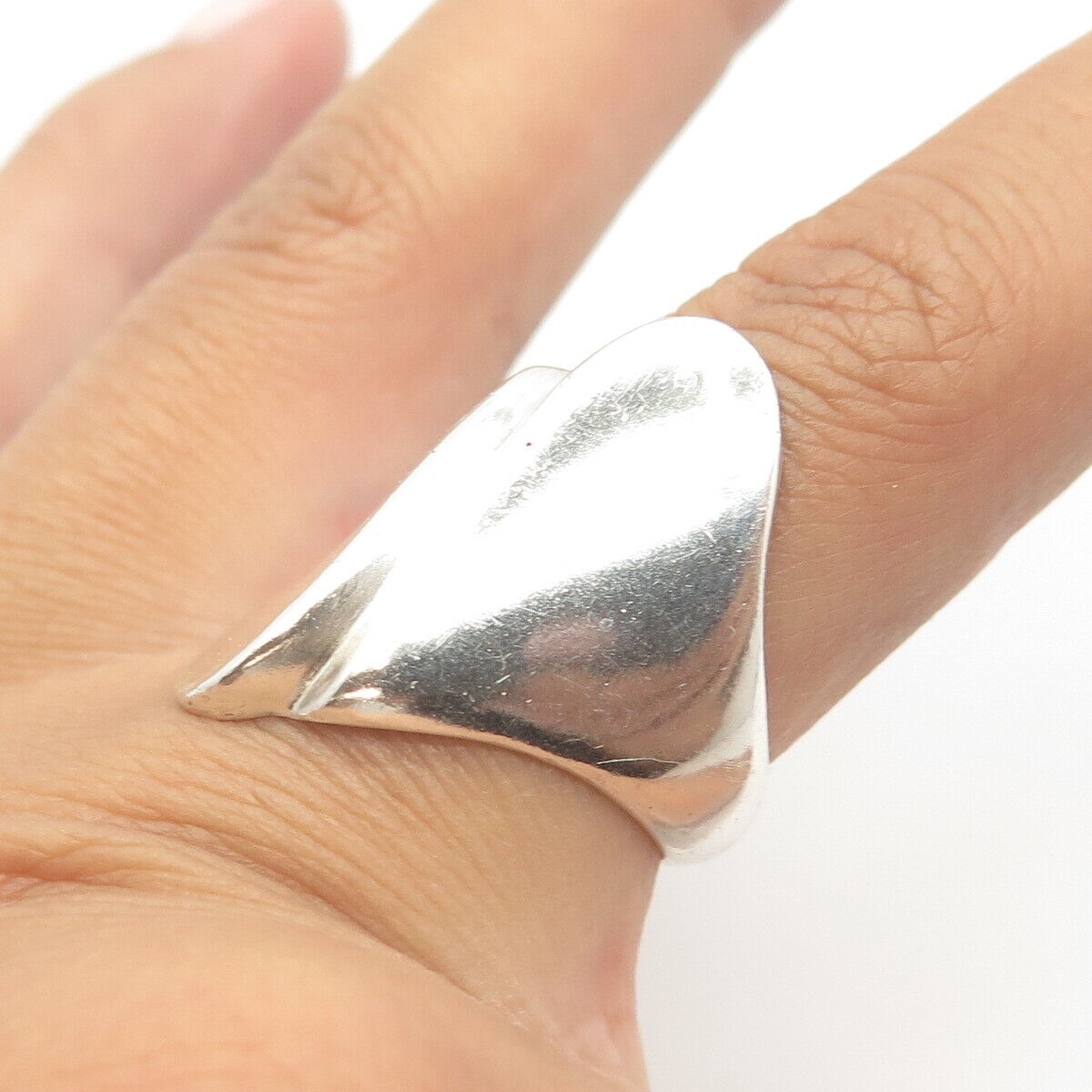 925 Sterling Silver Vintage Modernist Wavy Statement Ring Size 7.75