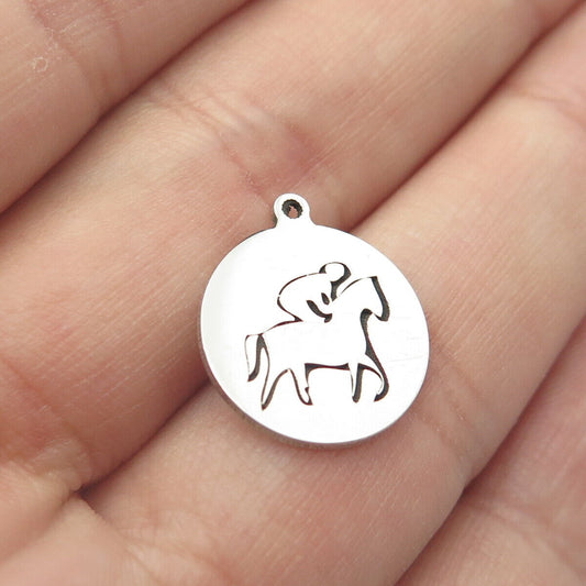 925 Sterling Silver USA Two In Town Rider & Horse Charm Pendant