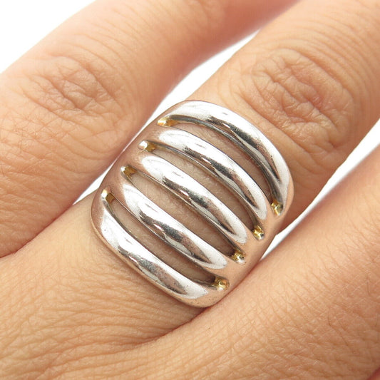 925 Sterling Silver Vintage 5-Row Ribbed Statement Ring Size 6