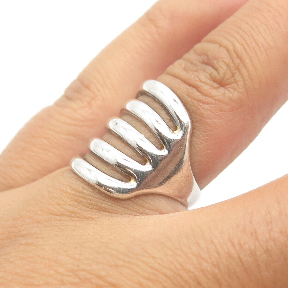925 Sterling Silver Vintage 5-Row Ribbed Statement Ring Size 6