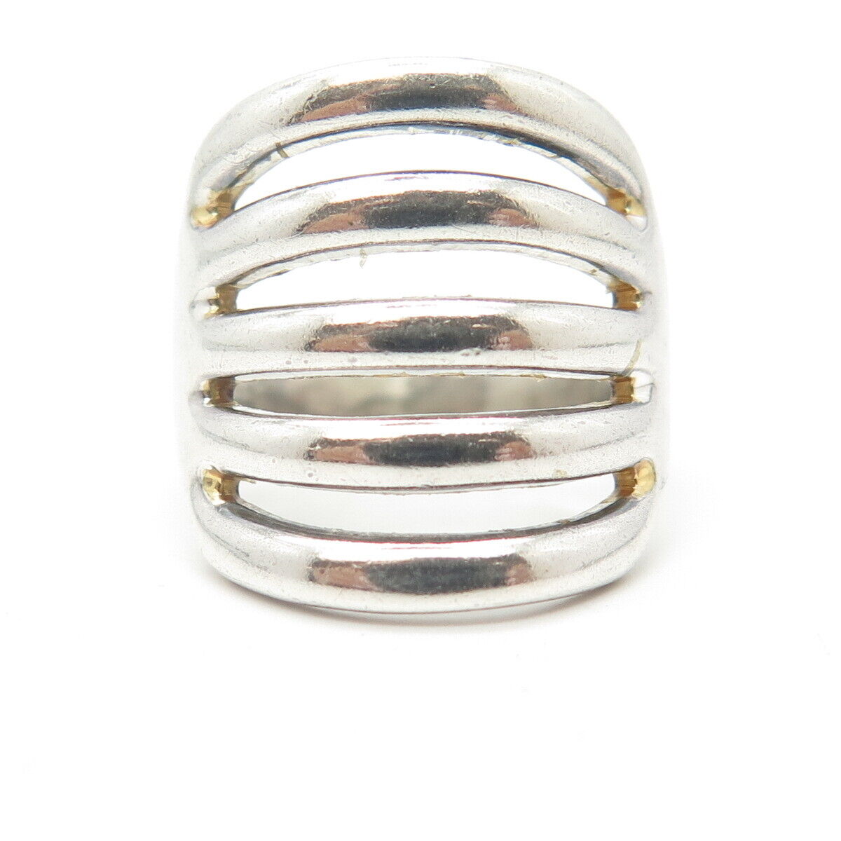 925 Sterling Silver Vintage 5-Row Ribbed Statement Ring Size 6