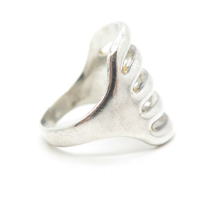 925 Sterling Silver Vintage 5-Row Ribbed Statement Ring Size 6