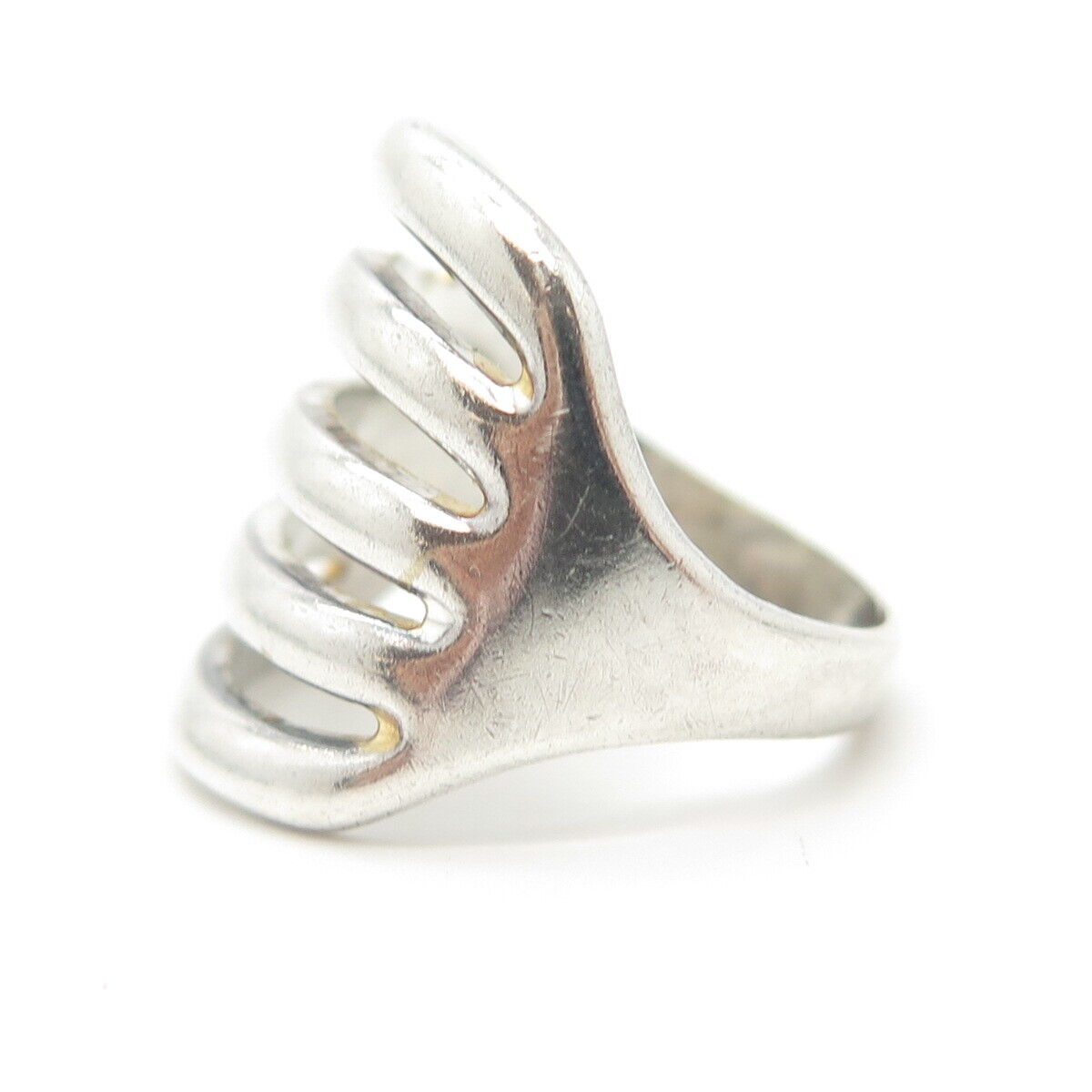 925 Sterling Silver Vintage 5-Row Ribbed Statement Ring Size 6