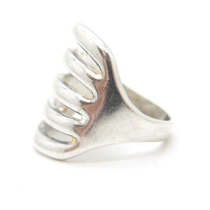 925 Sterling Silver Vintage 5-Row Ribbed Statement Ring Size 6