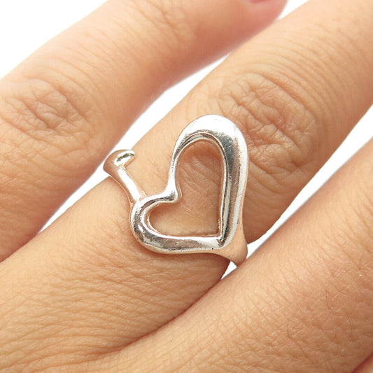 925 Sterling Silver Vintage Open Heart Modernist Ring Size 6.25