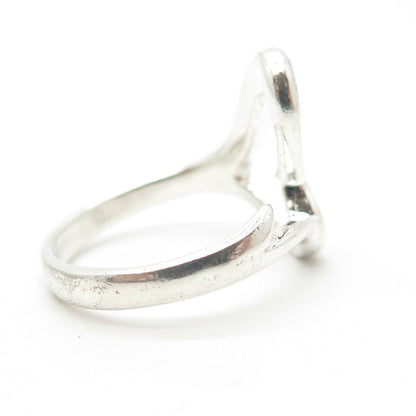 925 Sterling Silver Vintage Open Heart Modernist Ring Size 6.25