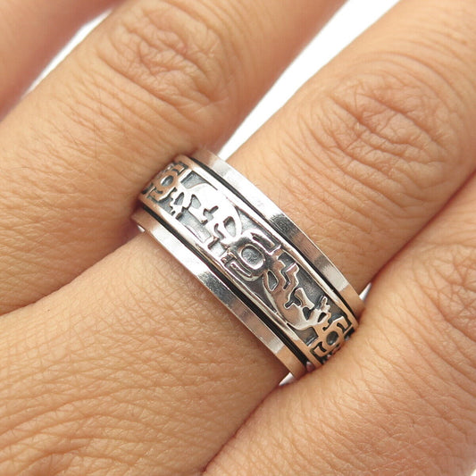 925 Sterling Silver Vintage Southwester Kokopelli Tribal Rotating Ring Size 9.75