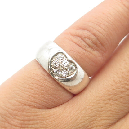 925 Sterling Silver Vintage Round-Cut Shaped C Z Heart Band Ring Size 4.5