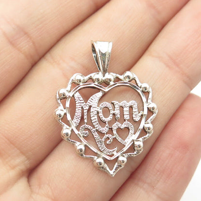 925 Sterling Silver Vintage "Mom" Heart Pendant