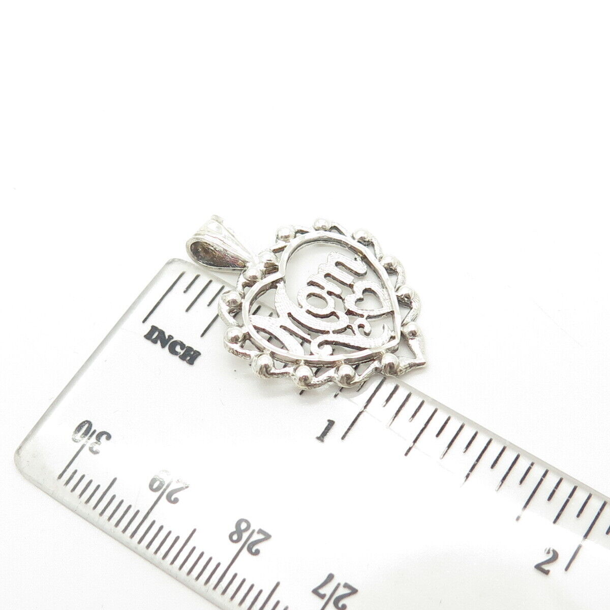 925 Sterling Silver Vintage "Mom" Heart Pendant