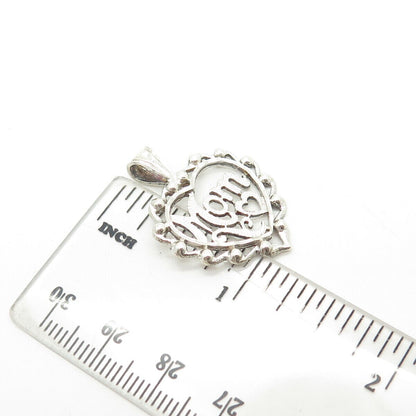 925 Sterling Silver Vintage "Mom" Heart Pendant