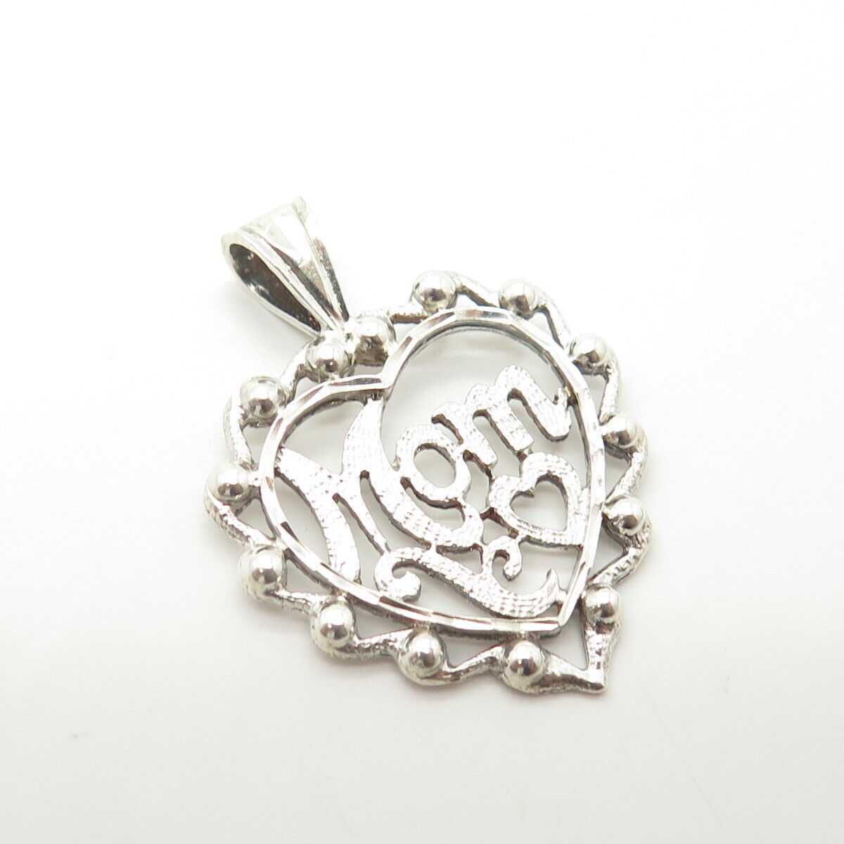 925 Sterling Silver Vintage "Mom" Heart Pendant