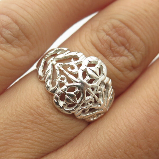 925 Sterling Silver Vintage Ornate Swirl Ring Size 6