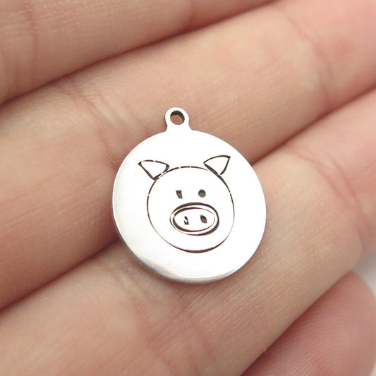 925 Sterling Silver USA Two In Town Pig Charm Pendant