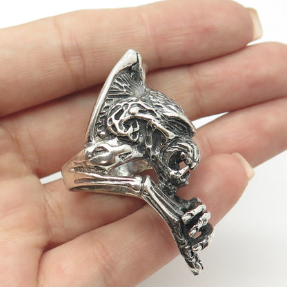 925 Sterling Silver Vintage Wolf Gothic Statement Ring Size 10.25