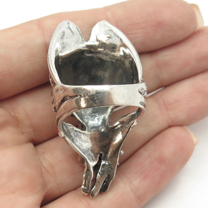 925 Sterling Silver Vintage Wolf Gothic Statement Ring Size 10.25