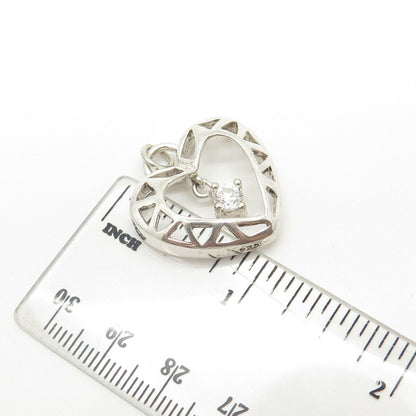 925 Sterling Silver Vintage Round-Cut Shaped C Z Open Heart Pendant