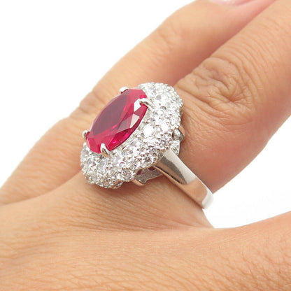 925 Sterling Silver Lab-Created Ruby & C Z Ring Size 5