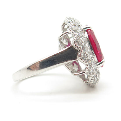 925 Sterling Silver Lab-Created Ruby & C Z Ring Size 5