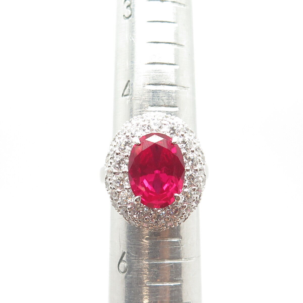 925 Sterling Silver Lab-Created Ruby & C Z Ring Size 5