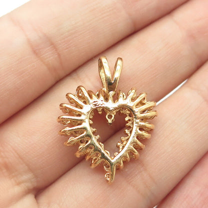 925 Sterling Silver Gold Plated Pave C Z Open Heart Pendant