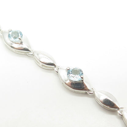 925 Sterling Silver Chuck Clemency Real Blue Topaz Gem Tennis Link Bracelet 7"