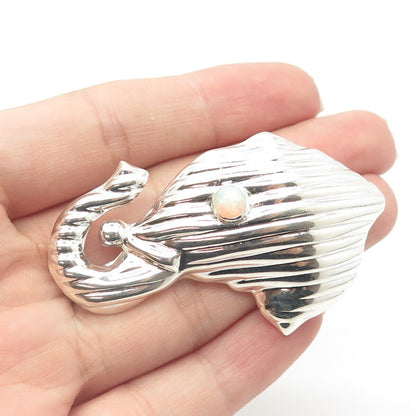 925 Sterling Silver Vintage Mexico Real Opal Elephant Pin Brooch / Pendant