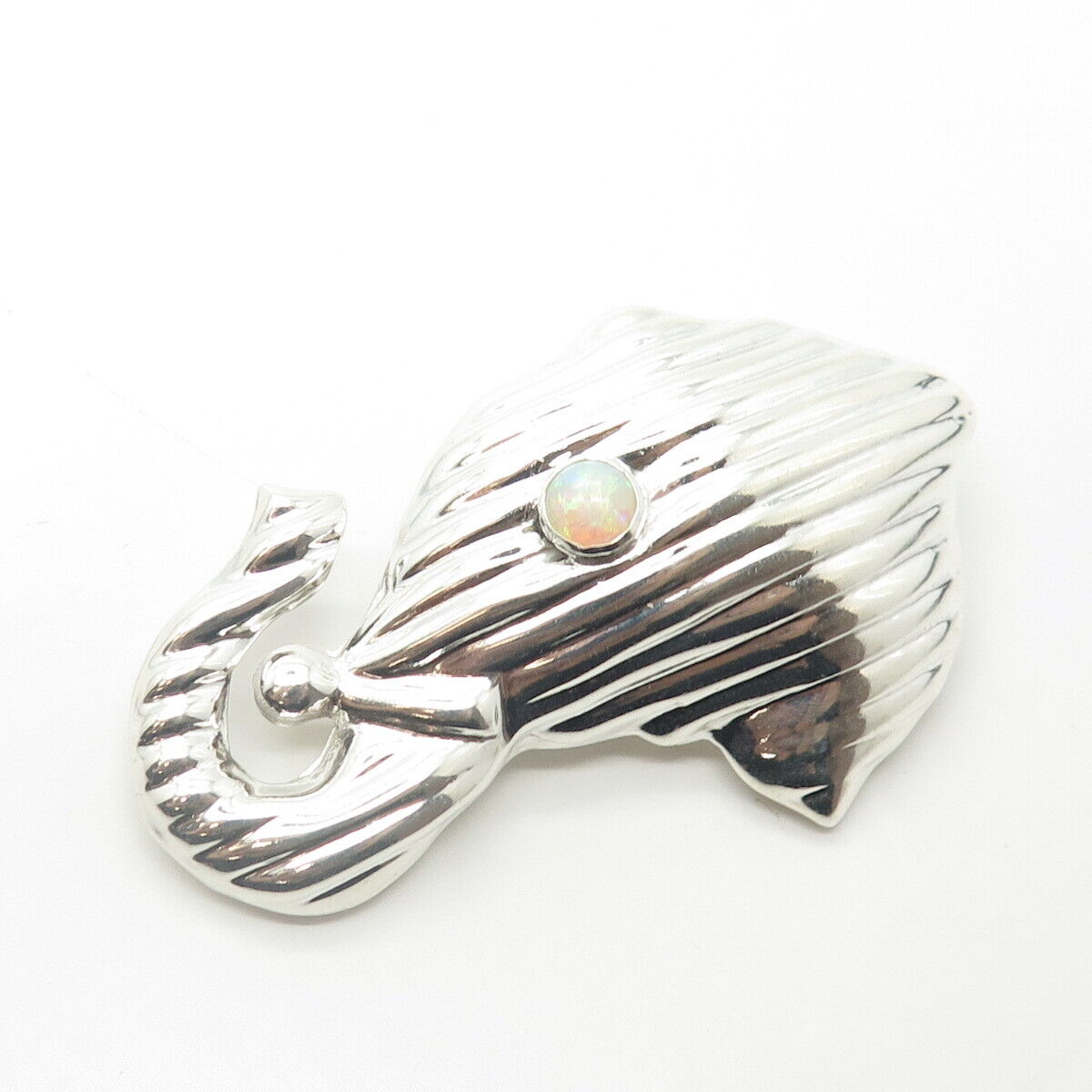 925 Sterling Silver Vintage Mexico Real Opal Elephant Pin Brooch / Pendant