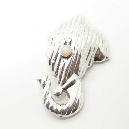 925 Sterling Silver Vintage Mexico Real Opal Elephant Pin Brooch / Pendant