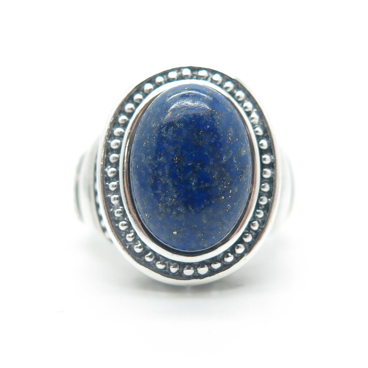 925 Sterling Silver Vintage Real Oval-Cut Lapis Lazuli Statement Ring Size 7