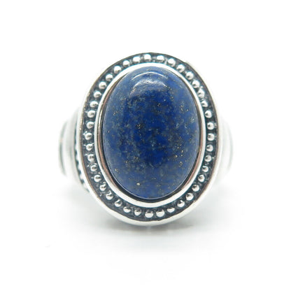 925 Sterling Silver Vintage Real Oval-Cut Lapis Lazuli Statement Ring Size 7