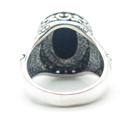 925 Sterling Silver Vintage Real Oval-Cut Lapis Lazuli Statement Ring Size 7