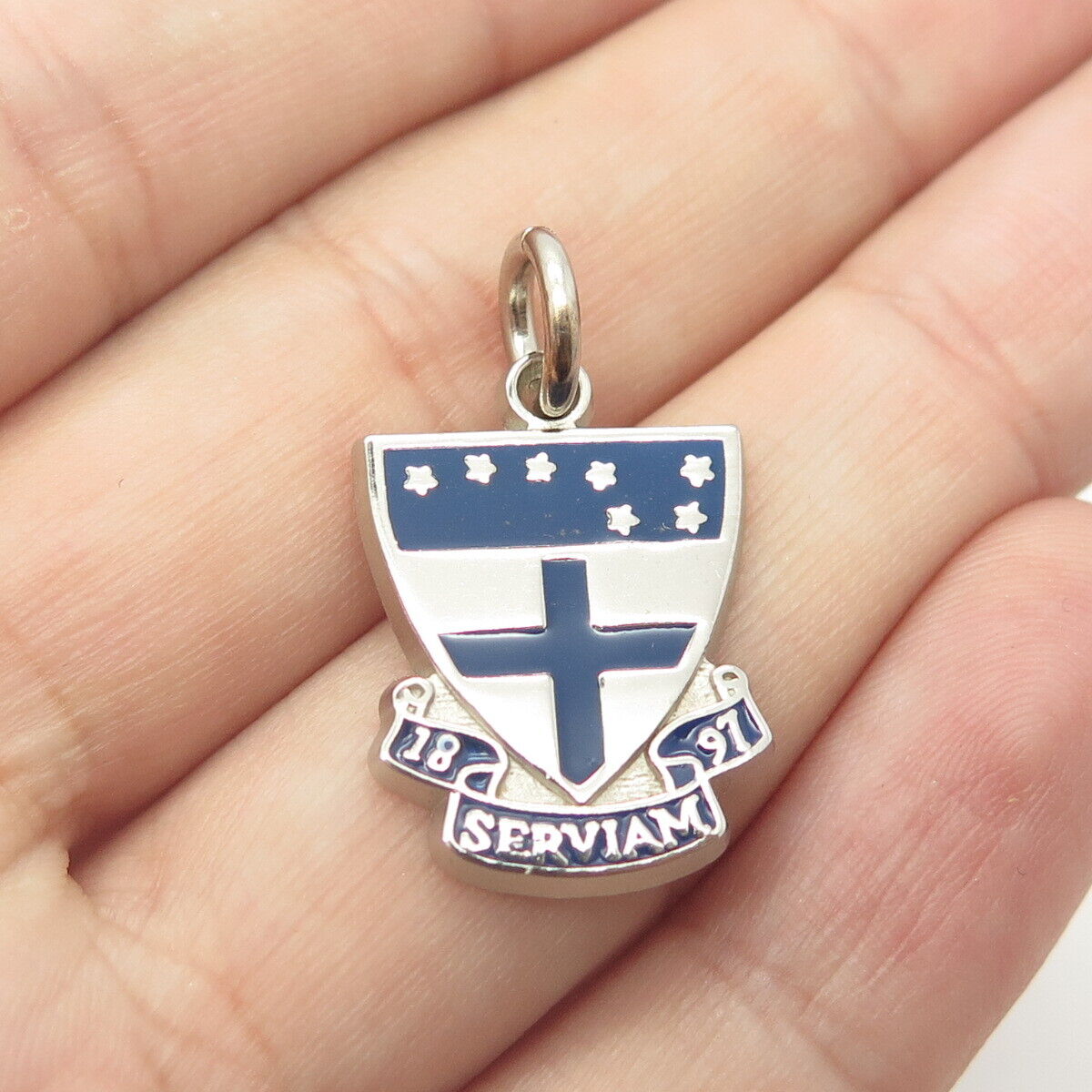 925 Sterling Silver Vintage Enamel "1897 Serviam" Charm Pendant