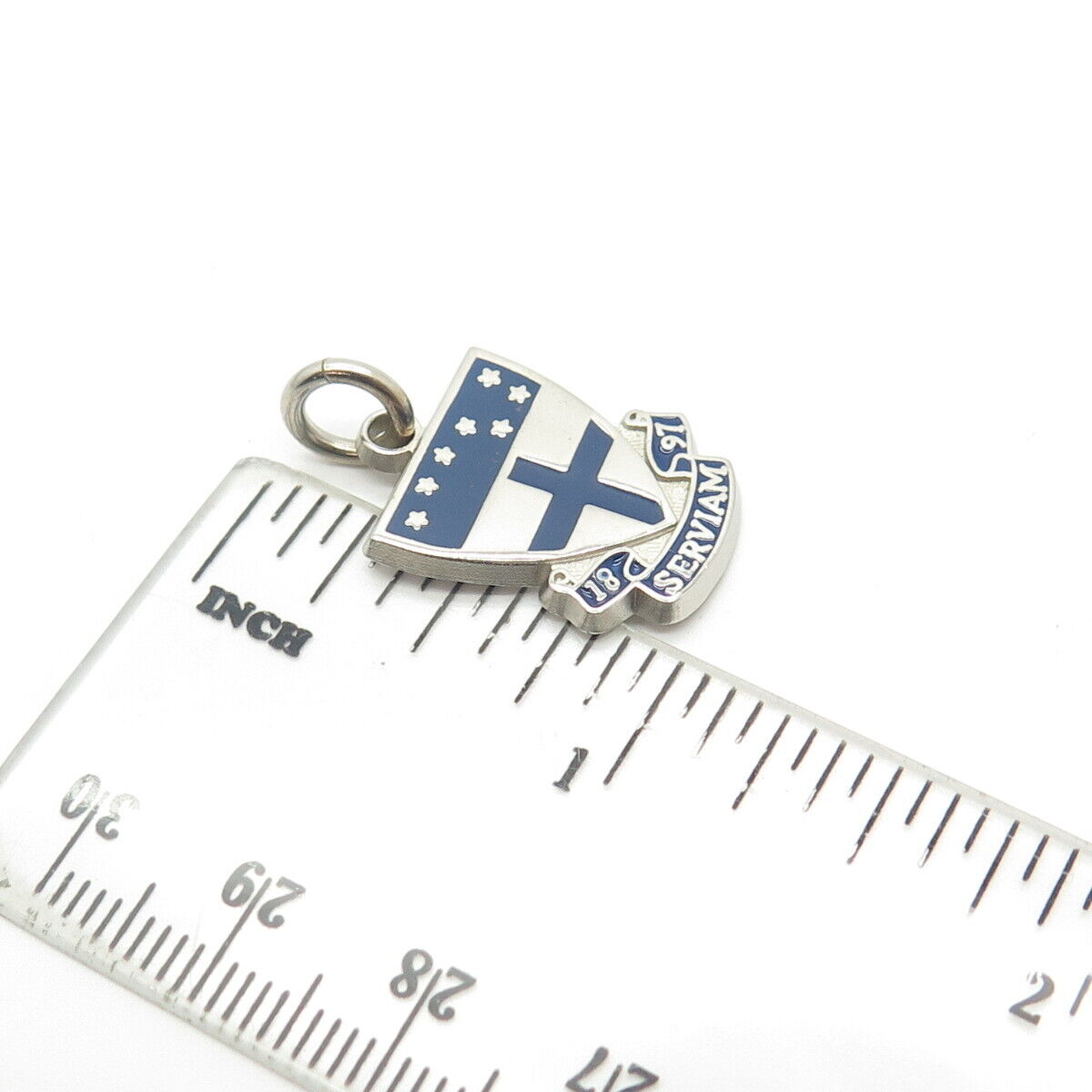 925 Sterling Silver Vintage Enamel "1897 Serviam" Charm Pendant