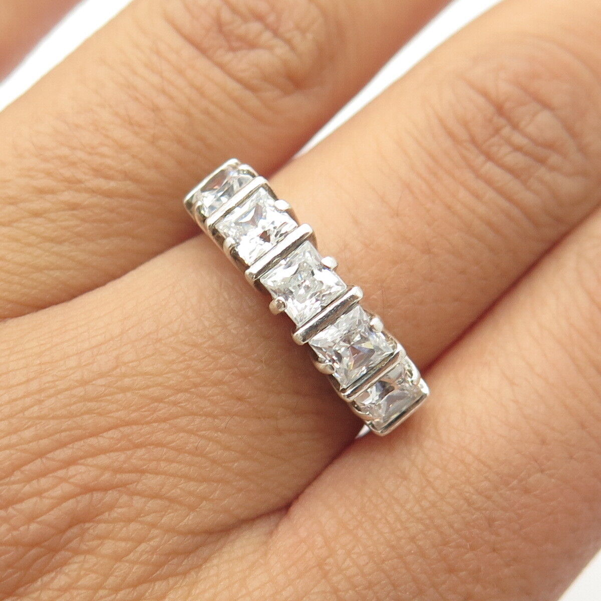 925 Sterling Silver Princess-Cut Shaped C Z Ring Size 7.75