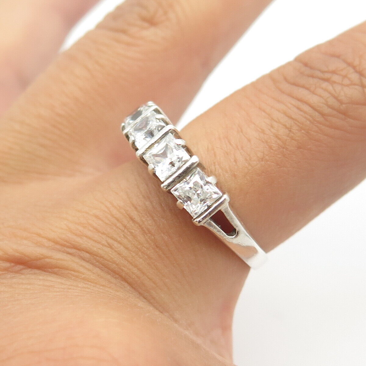 925 Sterling Silver Princess-Cut Shaped C Z Ring Size 7.75