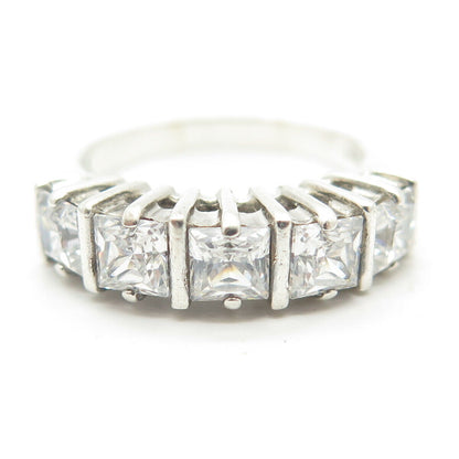 925 Sterling Silver Princess-Cut Shaped C Z Ring Size 7.75