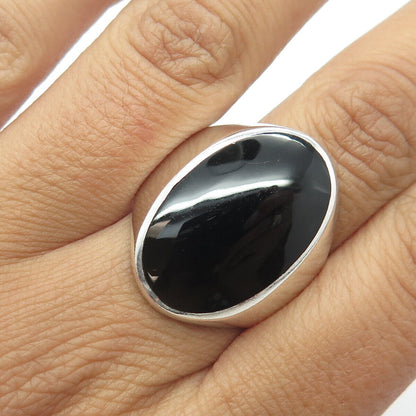 925 Sterling Silver Vintage Real Black Onyx Signet Statement Ring Size 12.25