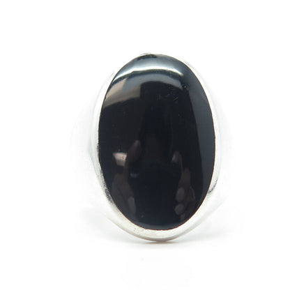 925 Sterling Silver Vintage Real Black Onyx Signet Statement Ring Size 12.25