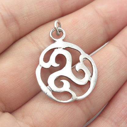 925 Sterling Silver Vintage Celtic Spiral Round Charm Pendant