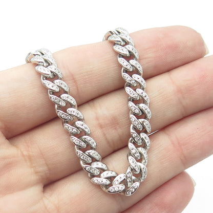 925 Sterling Silver Pave C Z Cuban Chain Necklace 22"