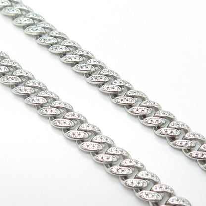 925 Sterling Silver Pave C Z Cuban Chain Necklace 22"