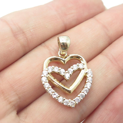 925 Sterling Silver Gold Plated HAN White C Z Double Heart Pendant